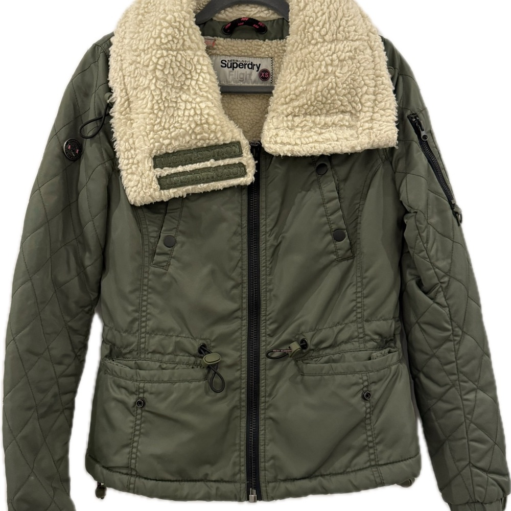 Superdry Women's Olive Utility Jacket with Cream Collar